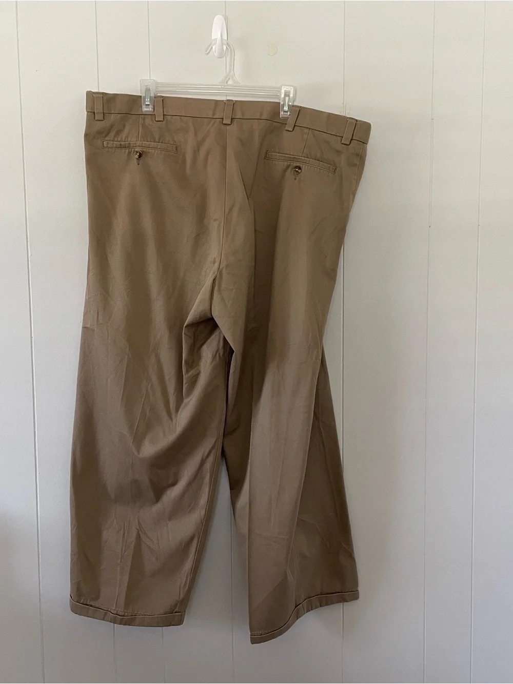 George Mens Khaki Pleated Dress Pants 44x30 Mocha Cotton Trouser Chinos